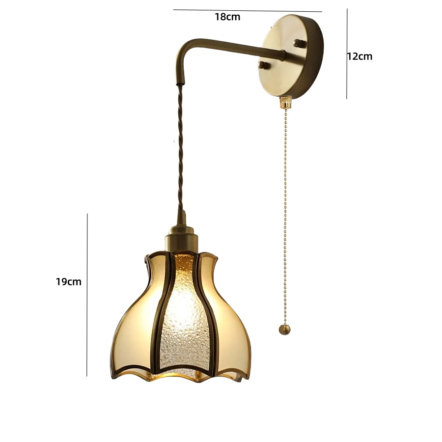 Nordic Tiffany Glass Wall Light – Copper LED Wall Lamp with Pull Cord Switch | Elegant Ambient Lighting | Timeless Interior Accent