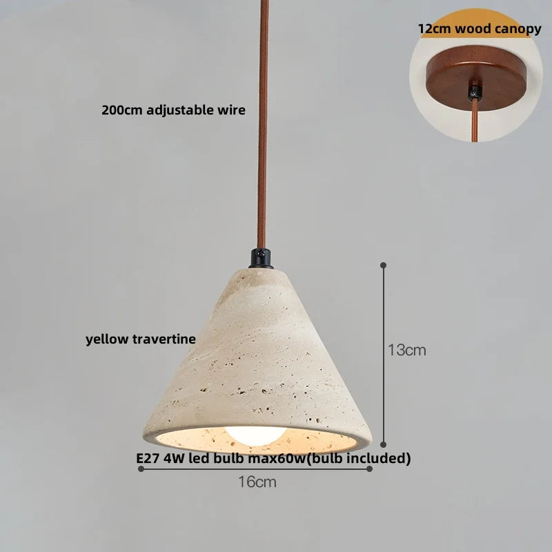 Wabiora Pendant Light – Travertine Stone & Wood Ceiling Lamp | Japandi Ambient Lighting | Natural Interior Harmony
