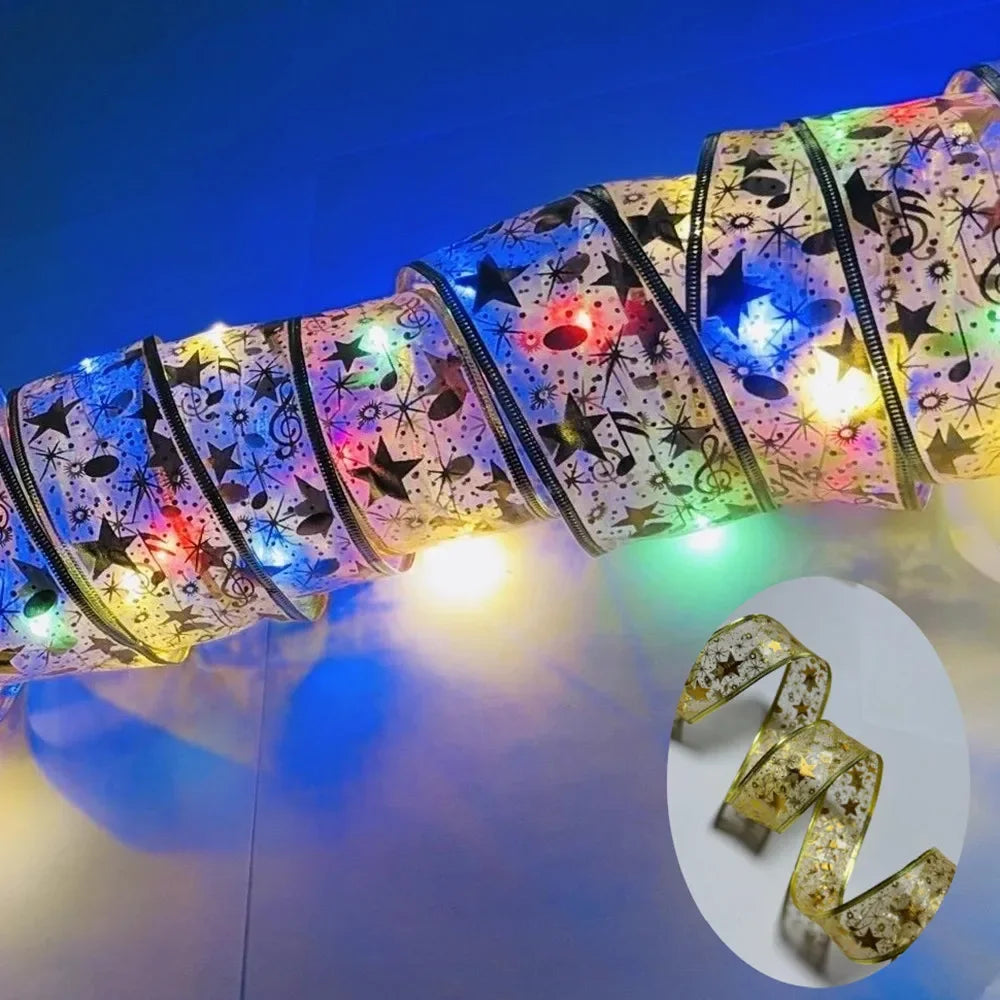 LumiRibbon Gold LED Ribbon String Lights – Decorative Lighted Ribbon for Christmas Trees, Gifts & Festive Displays