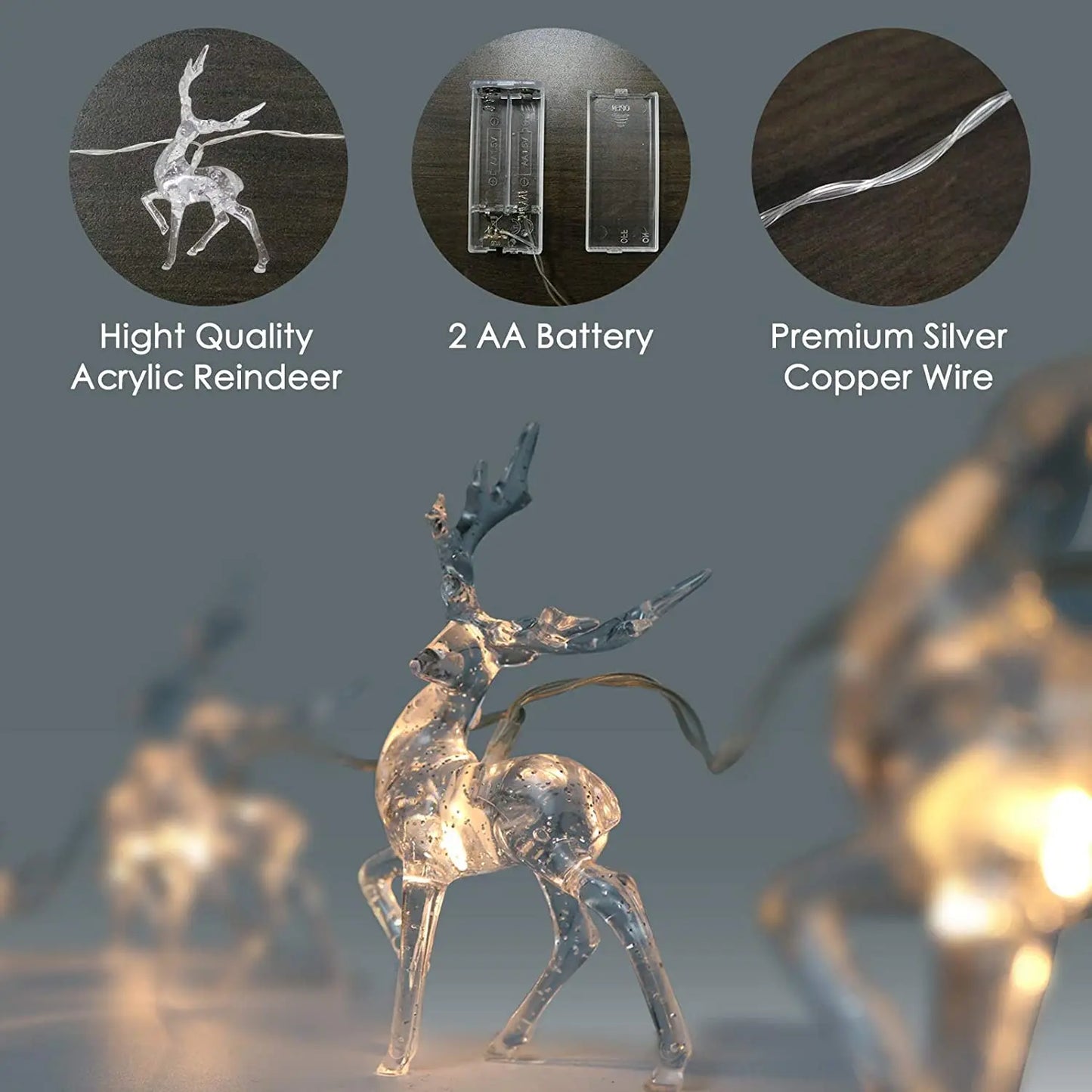 LumiDeer LED Reindeer String Lights – Battery-Powered Christmas Fairy Lights | Festive Indoor Decoration