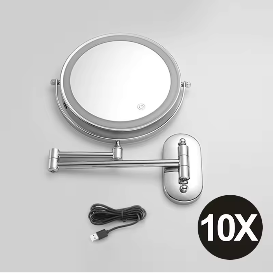 MirrorLux Pro LED Vanity Mirror – Rechargeable Magnifying Beauty Mirror | Chrome Silver Bathroom Essential