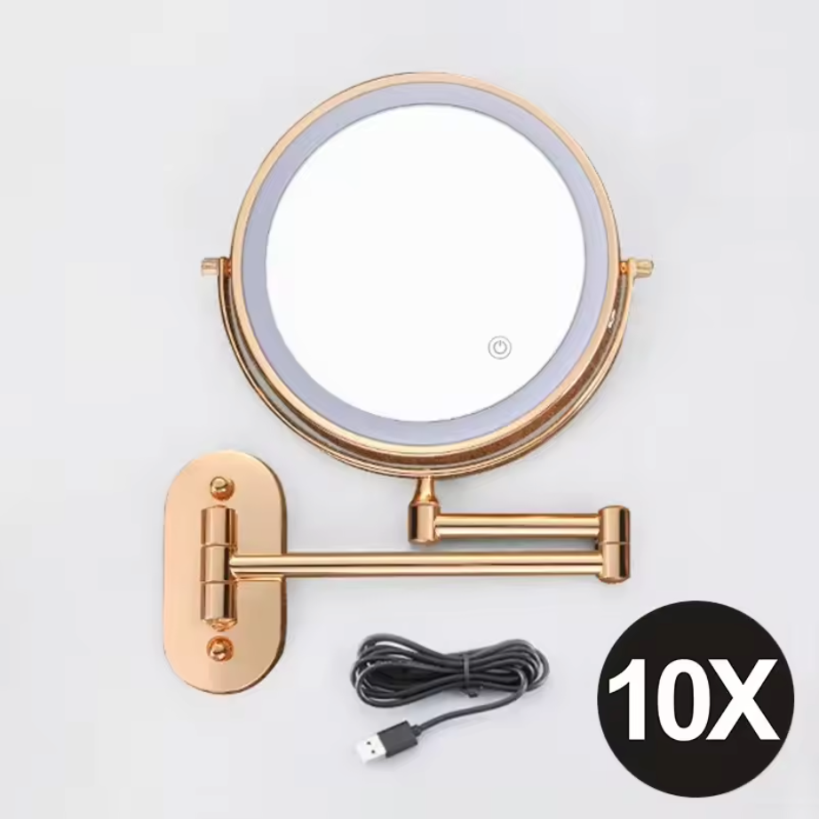 PrestigeGlow LED Vanity Mirror – Rechargeable Magnifying Bathroom Mirror | Luxury Gold Beauty Mirror