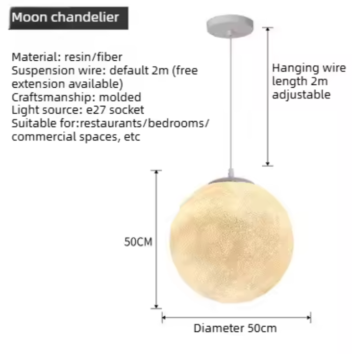 Moon Pendant Light – Modern Moon-Inspired Hanging Lamp | Integrated LED Ambient Lighting
