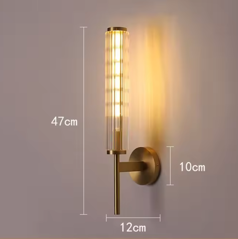 Modern Clear Glass Wall Light – Gold Brass E14 LED Wall Lamp for Bedrooms, Hallways & Bathrooms