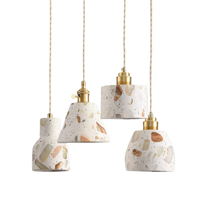 Terrazzo Stone Pendant Light with Copper Detail – Modern LED Ceiling Lamp | Contemporary Designer Lighting