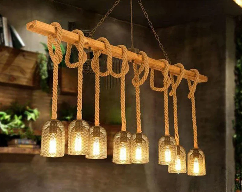 Vintage Farmhouse Chandelier – Five-Light Industrial Pendant | Rustic Café & Restaurant Lighting | Americana-Inspired Statement Piece