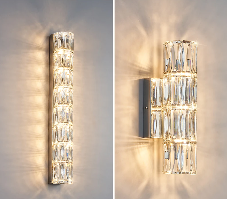 Crystal Luxe LED Wall Light – Stainless Steel Wall Lamp with Clear Glass Shade | Contemporary Ambient Lighting | Elegant Interior Feature