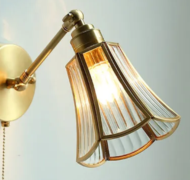 Nordic Copper Wall Light – E27 Glass Wall Lamp with Pull Cord Switch | Elegant Bathroom & Bedroom Lighting | Contemporary Scandinavian Design