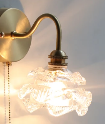 Nordic Copper Wall Light – E27 Glass Wall Lamp with Pull Cord Switch | Elegant Bathroom & Bedroom Lighting | Contemporary Scandinavian Design