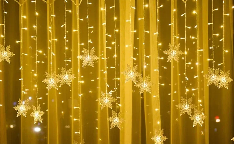 LumaSnow 4M LED Snowflake Curtain Lights – Christmas Icicle String Lights for Windows, Parties & Holiday Decorations