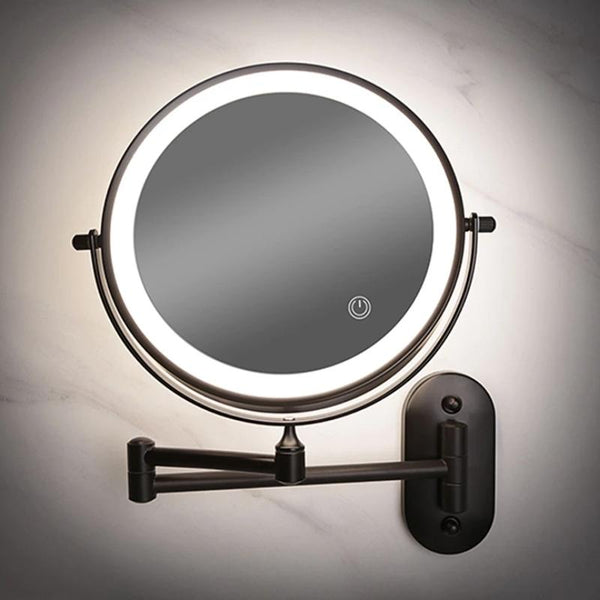 Specchio ingranditore a LED nero ricaricabile per trucco e bagno