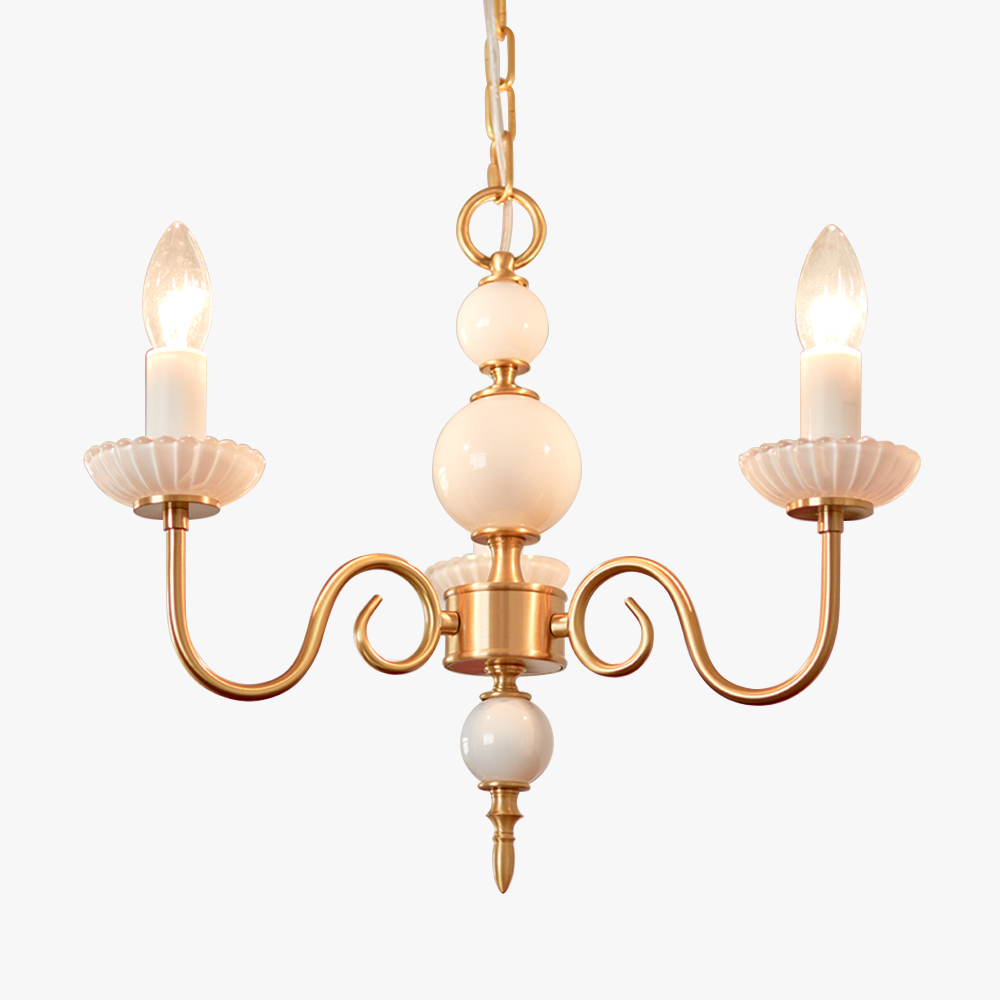 Cremefarbener Glas-Kronleuchter, amerikanischer Retro-Kronleuchter aus Metall, Lampe für Schlafzimmer-Leuchtezauber