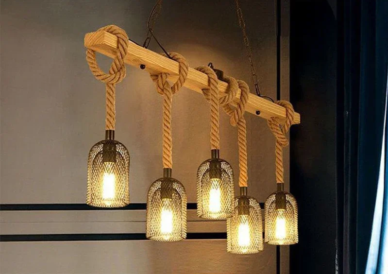 Vintage Farmhouse Chandelier – Five-Light Industrial Pendant | Rustic Café & Restaurant Lighting | Americana-Inspired Statement Piece