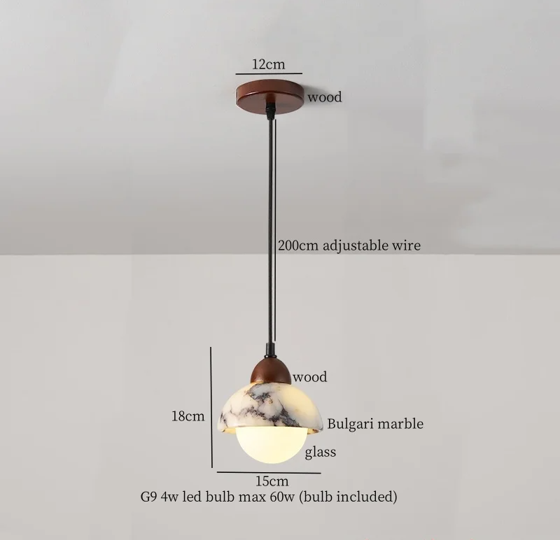 Marbelle Globe Pendant Light – Marble & Glass Ceiling Lamp | Japandi Ambient Lighting | Timeless Interior Elegance