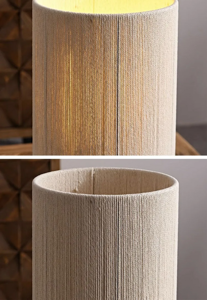 Japanese Wood Table Lamp with Jute Detail – Minimalist LED Bedside Light | Warm Zen Interior Lighting