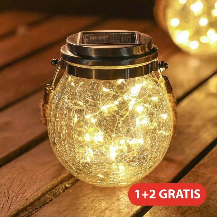 Set of 3 Solar-Powered Crackle Glass Garden Lights – Elegant Outdoor Solar Lighting