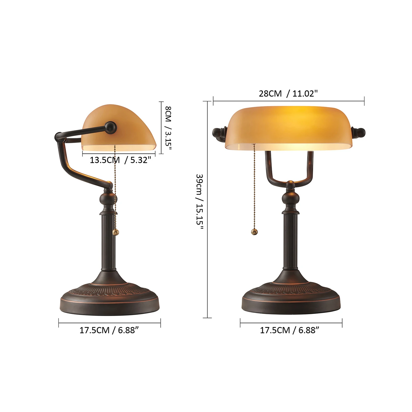 Vintage Amber Glass Table Lamp – Retro E27 Desk Light | Warm Ambient Lighting | Timeless Banker-Style Design