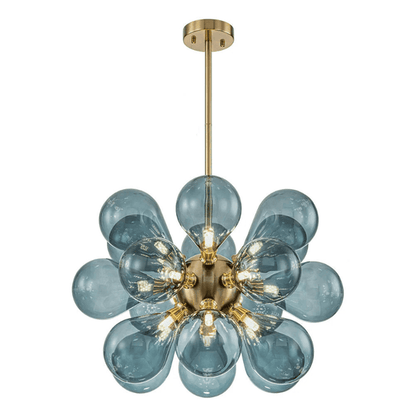 Cluster-Kronleuchter aus blauem Glas mit Kugel-Leuchtezauber