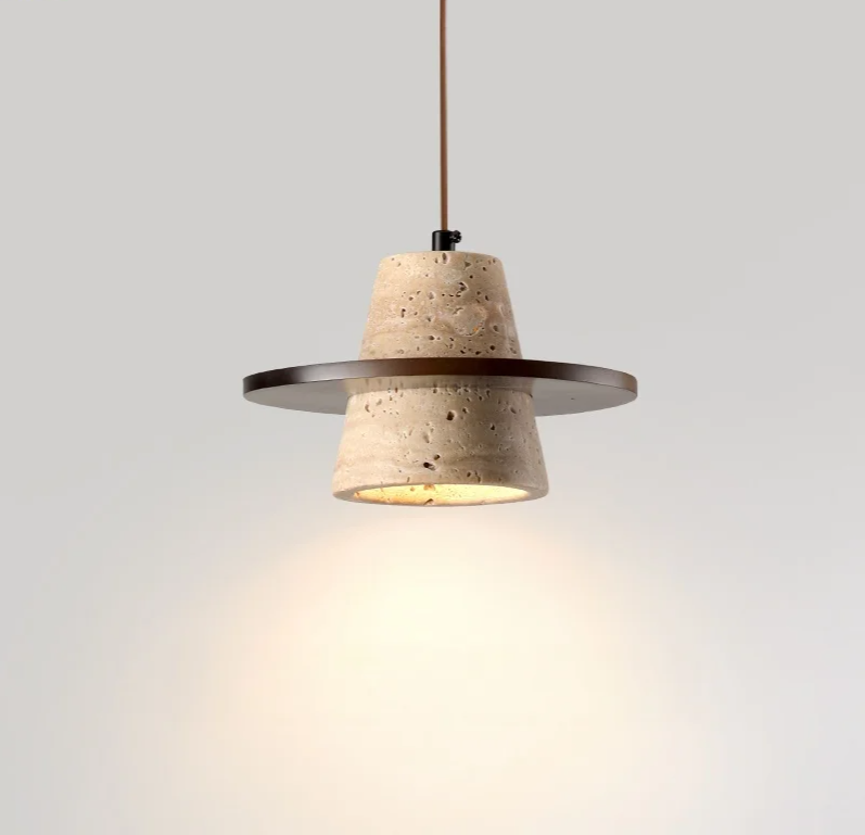 Travora Wabi Pendant Light – Natural Travertine Stone Ceiling Lamp | Japandi Ambient Lighting | Sculptural Interior Elegance