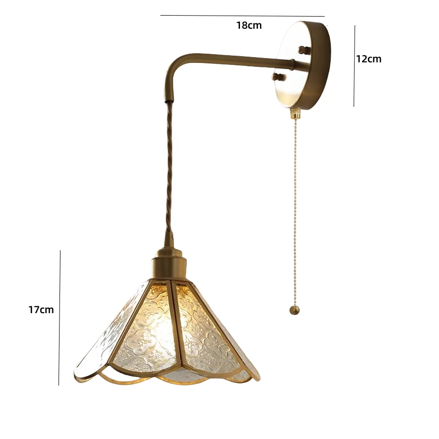 Nordic Tiffany Glass Wall Light – Copper LED Wall Lamp with Pull Cord Switch | Elegant Ambient Lighting | Timeless Interior Accent