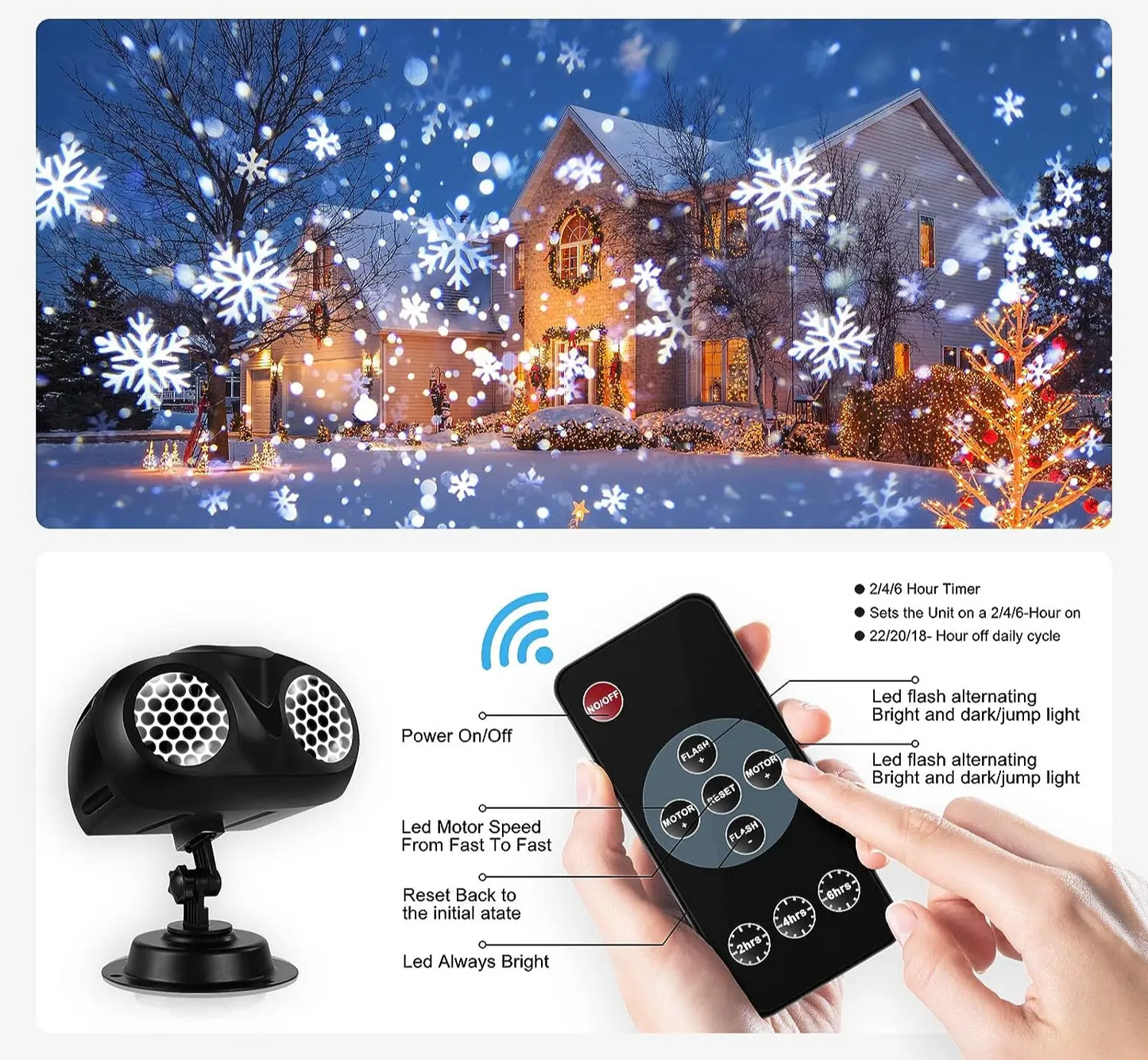 SNOWGLOW LED Snowfall Projector – Dual Head Outdoor Light Projector | Waterproof Christmas Snow Effect with Remote Control