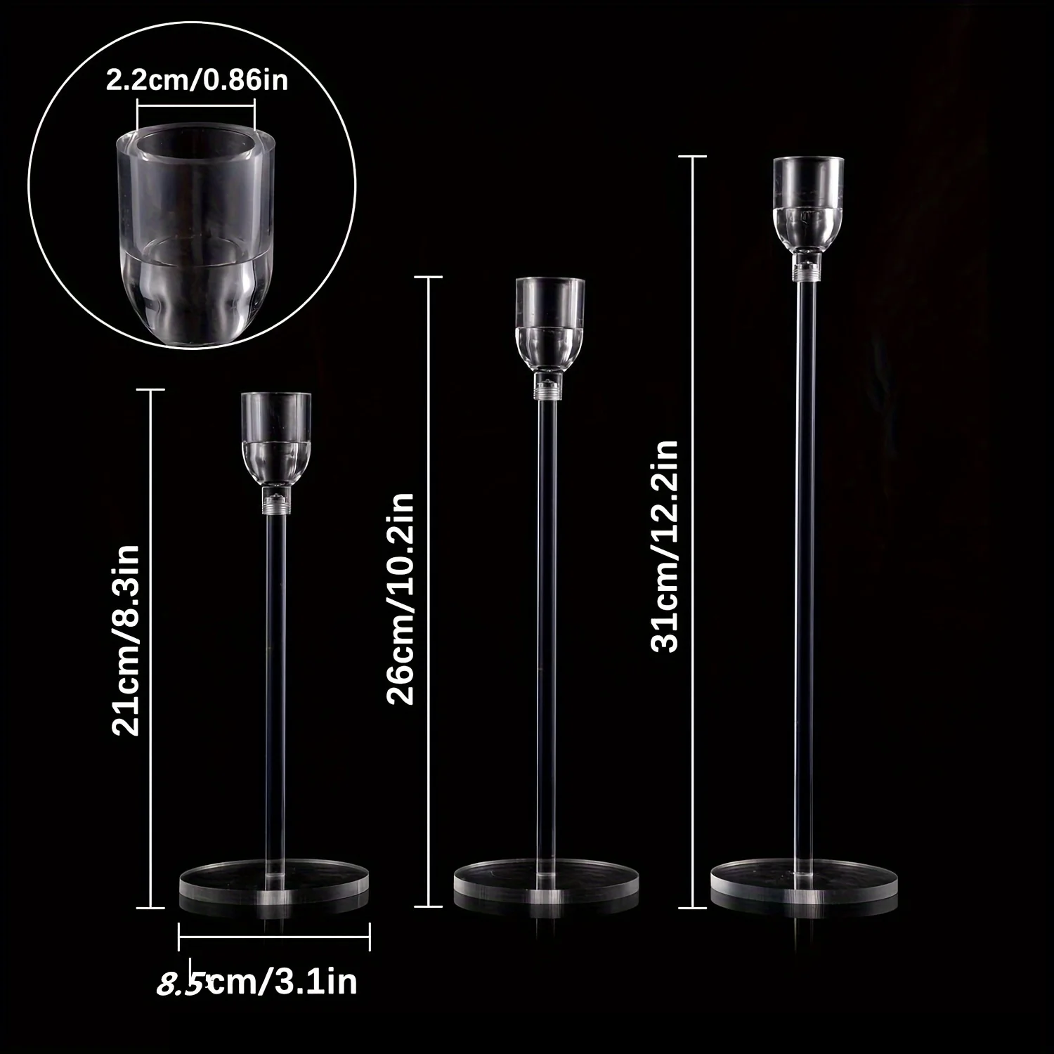 LumenAcry Acryl-Kerzenhalter Set (3-teilig)-Leuchtezauber