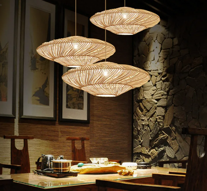 AetherRattan Pendant Light – Wabi-Sabi Rattan Ceiling Lamp | Japanese Nordic UFO Lighting for Elegant Interiors
