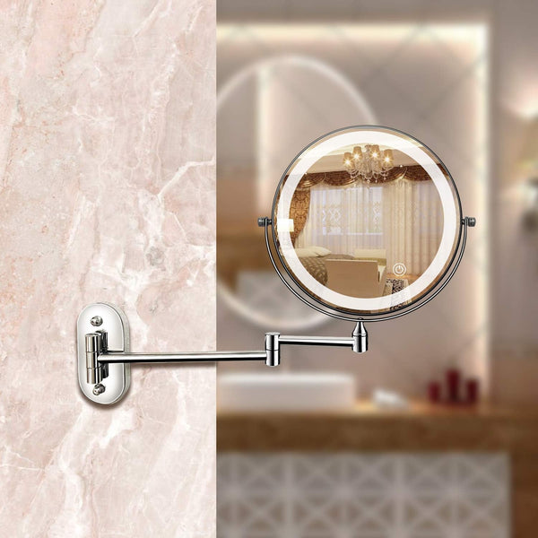 Chrom-Silber, wiederaufladbarer LED-Vergrößerungsspiegel für Make-up und Badezimmer-Leuchtezauber