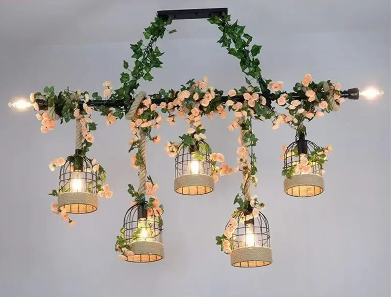Vintage Farmhouse Chandelier – Industrial LED Pendant Light | Rustic Dining & Café Lighting | Statement Ceiling Feature
