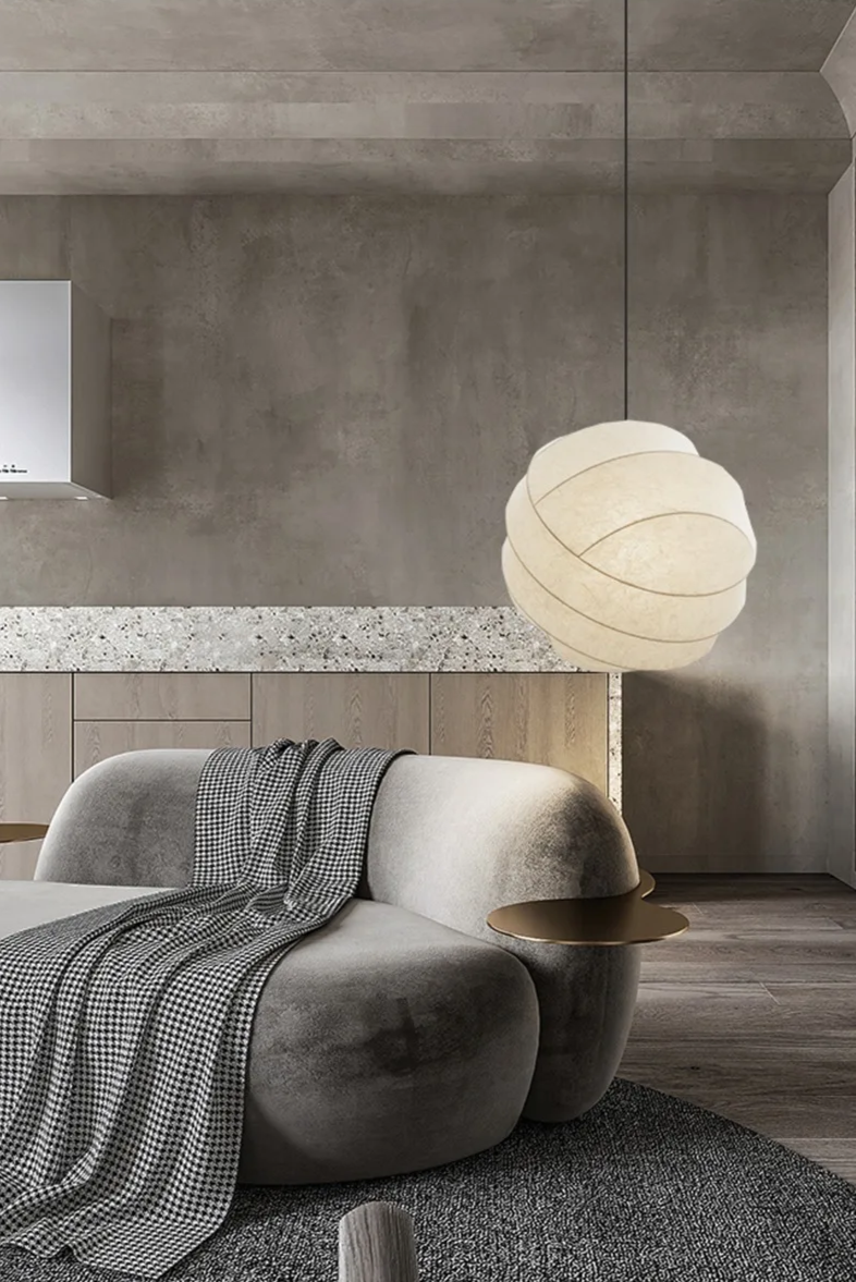 SereneSilk Pendant Light – Wabi-Sabi Silk Ceiling Lamp | Japanese Minimalist Lighting for Elegant Interiors