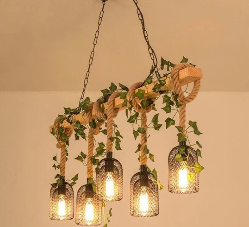 Vintage Farmhouse Chandelier – Five-Light Industrial Pendant | Rustic Café & Restaurant Lighting | Americana-Inspired Statement Piece