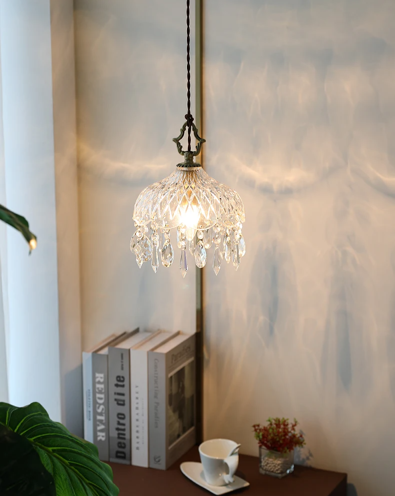 French Crystal Glass Pendant Light – Luxury Gold LED Chandelier | Elegant Ambient Lighting | Vintage-Inspired Statement Piece