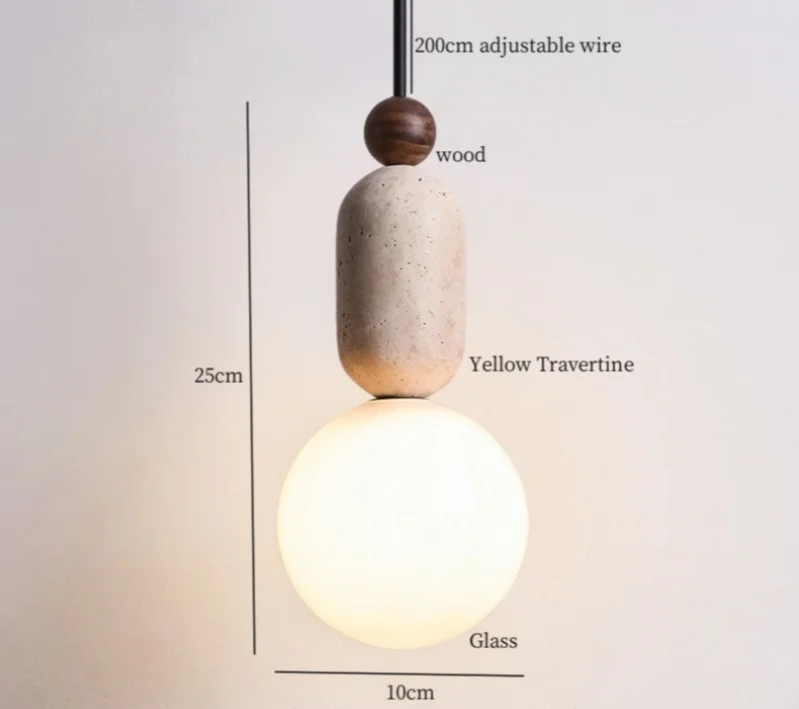Travora Wabi Pendant Light – Natural Travertine Stone Ceiling Lamp | Japandi Ambient Lighting | Sculptural Interior Elegance