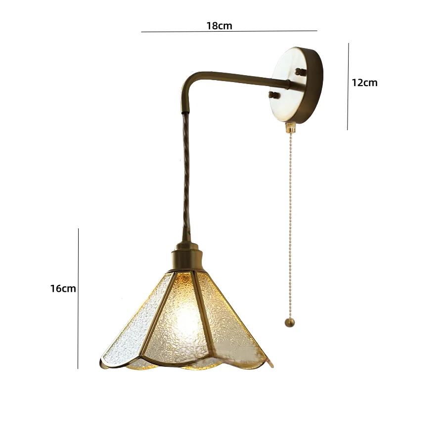 Nordic Tiffany Glass Wall Light – Copper LED Wall Lamp with Pull Cord Switch | Elegant Ambient Lighting | Timeless Interior Accent