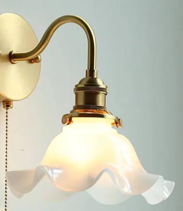 Nordic Copper Wall Light – E27 Glass Wall Lamp with Pull Cord Switch | Elegant Bathroom & Bedroom Lighting | Contemporary Scandinavian Design