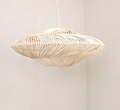 AetherRattan Pendant Light – Wabi-Sabi Rattan Ceiling Lamp | Japanese Nordic UFO Lighting for Elegant Interiors