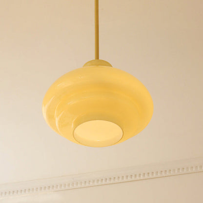 Bauhaus-Hängelampe aus cremegelbem Glas-Leuchtezauber
