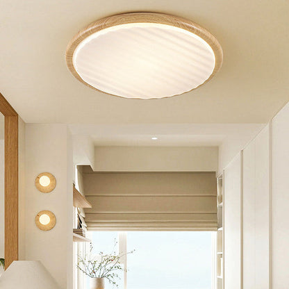 Runde, plissierte LED-Schlafzimmer-Deckenleuchte aus Holz-Leuchtezauber