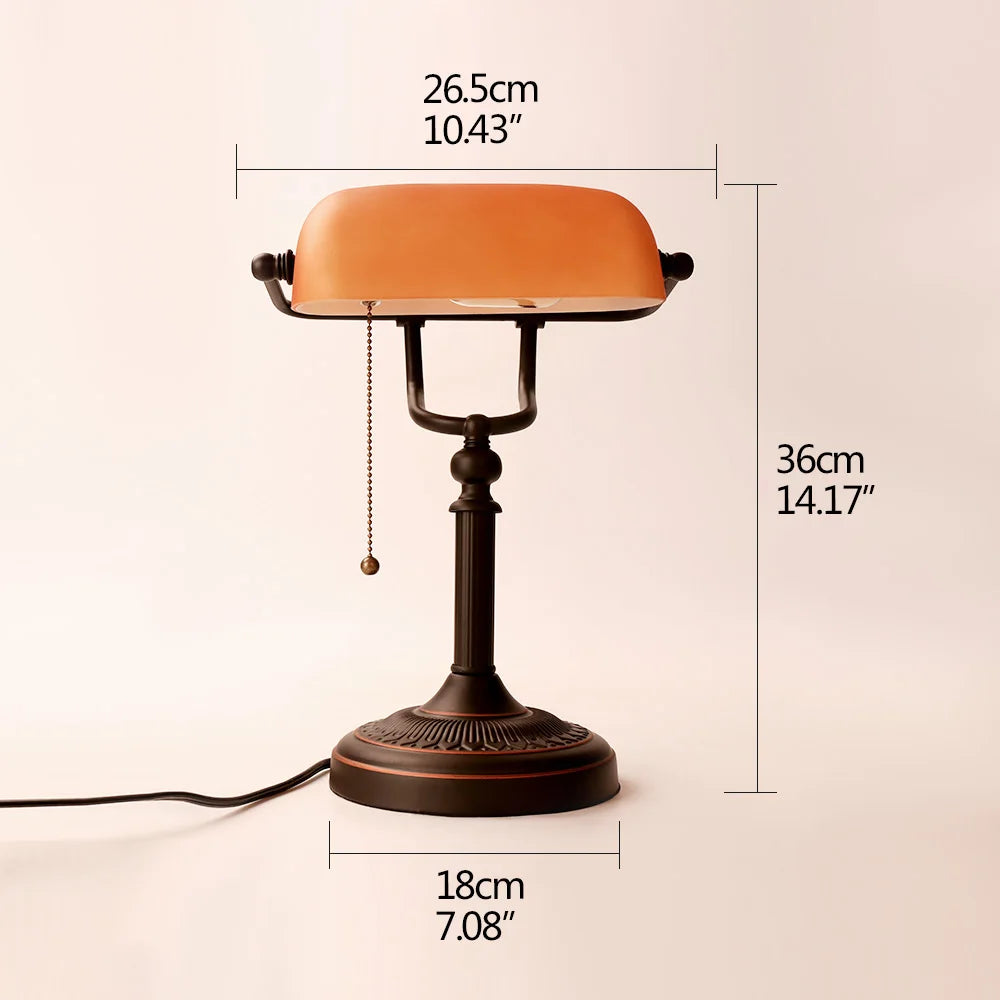 Vintage Amber Glass Table Lamp – Retro E27 Desk Light | Warm Ambient Lighting | Timeless Banker-Style Design