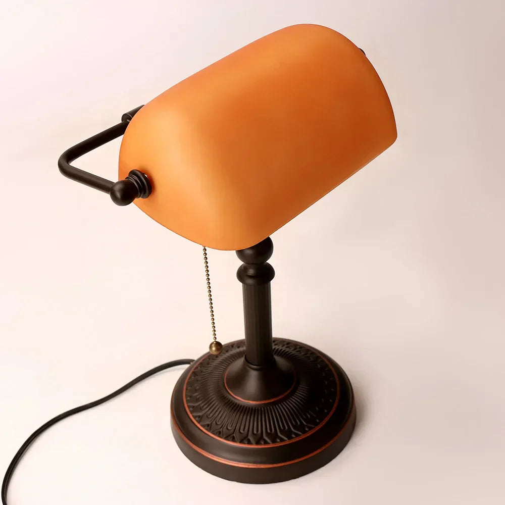 Vintage Amber Glass Table Lamp – Retro E27 Desk Light | Warm Ambient Lighting | Timeless Banker-Style Design