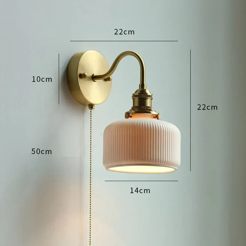 Nordic Copper Wall Light – E27 Glass Wall Lamp with Pull Cord Switch | Elegant Bathroom & Bedroom Lighting | Contemporary Scandinavian Design