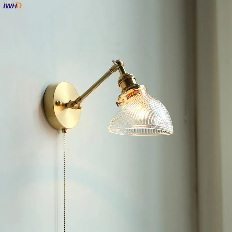 Nordic Copper Wall Light – E27 Glass Wall Lamp with Pull Cord Switch | Elegant Bathroom & Bedroom Lighting | Contemporary Scandinavian Design
