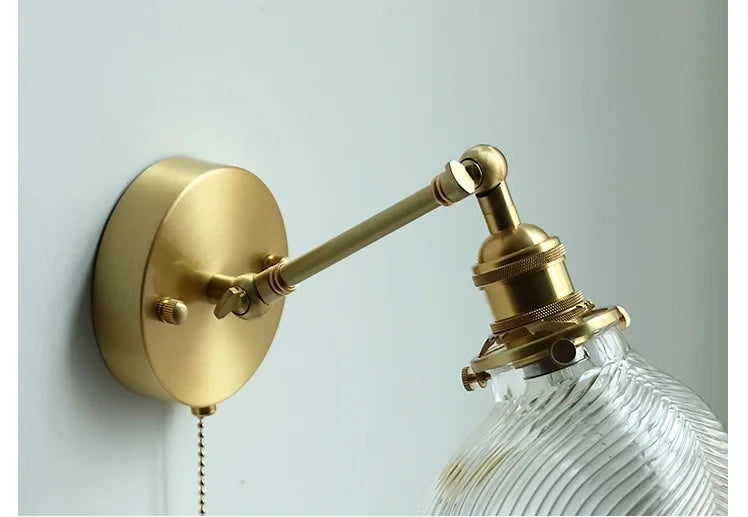 Nordic Copper Wall Light – E27 Glass Wall Lamp with Pull Cord Switch | Elegant Bathroom & Bedroom Lighting | Contemporary Scandinavian Design
