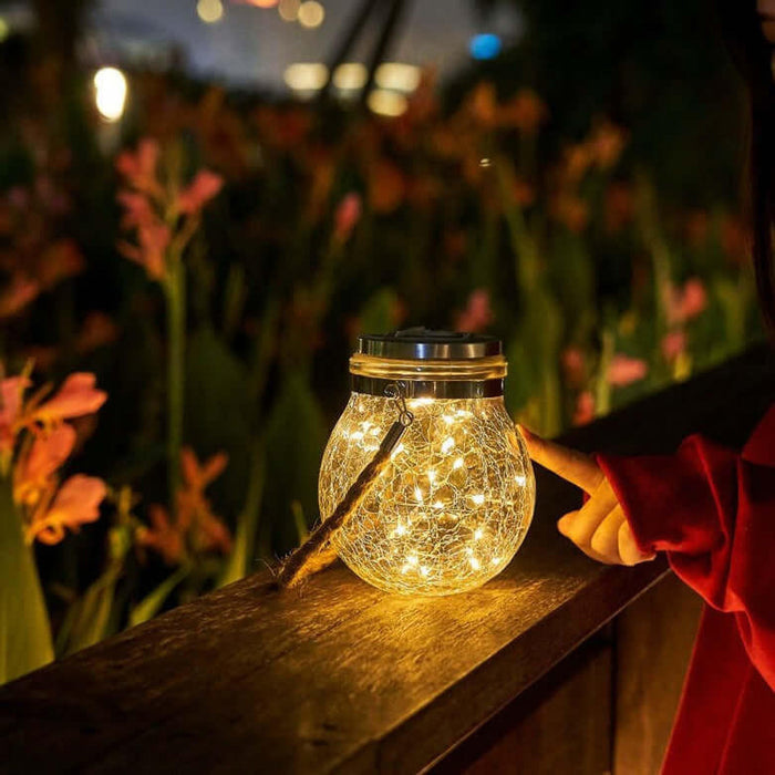 Set of 3 Solar-Powered Crackle Glass Garden Lights – Elegant Outdoor Solar Lighting
