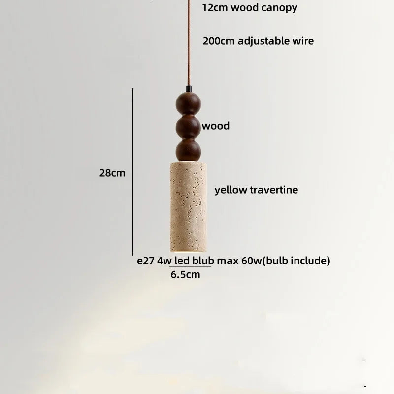 Wabiora Pendant Light – Travertine Stone & Wood Ceiling Lamp | Japandi Ambient Lighting | Natural Interior Harmony