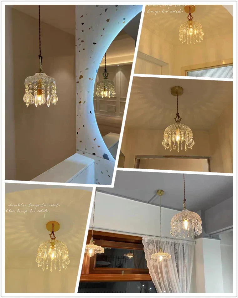 French Crystal Glass Pendant Light – Luxury Gold LED Chandelier | Elegant Ambient Lighting | Vintage-Inspired Statement Piece