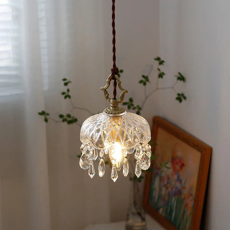 French Crystal Glass Pendant Light – Luxury Gold LED Chandelier | Elegant Ambient Lighting | Vintage-Inspired Statement Piece