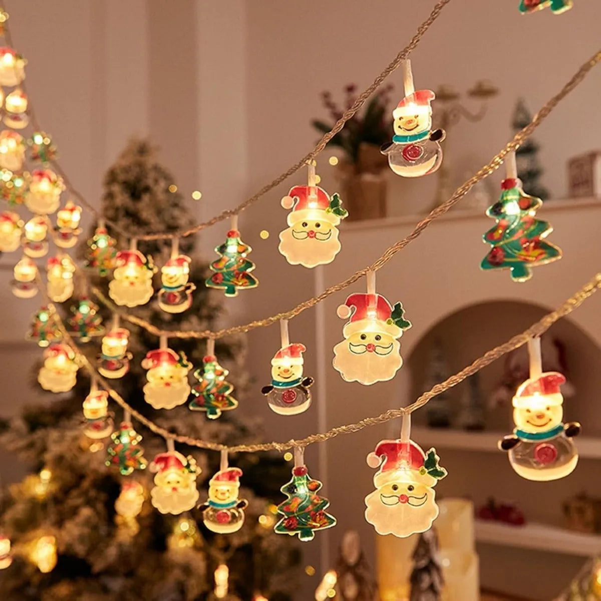 LumiWeih LED Christmas String Lights – Snowman, Christmas Tree & Santa Fairy Lights for Festive Indoor Décor