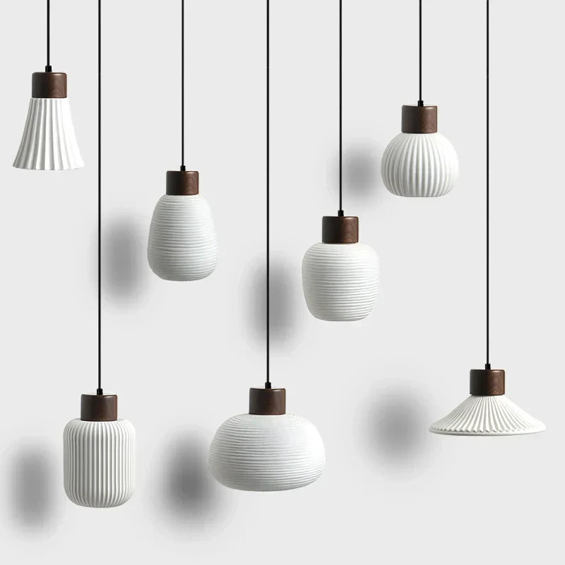 Ceramic & Wood Pendant Light – Modern Nordic LED Hanging Lamp | Natural Contemporary Lighting