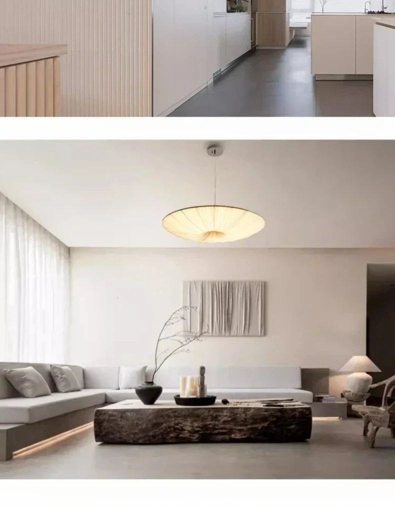 Aethera Ceiling Light – Wabi-Sabi Fabric LED Pendant | Minimalist Floating Disc Lamp for Contemporary Interiors